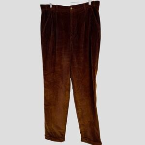 J Peterman Co Brown Corduroy Pleated Trousers High Waist Cuffed Pants Women 14